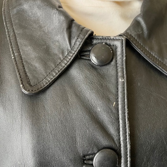 Vintage Silhouettes Black Leather Coat 1X Quilted Lining Button Front - Picture 8 of 10